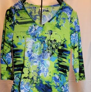 #1072 Womens top with ruched tie sides and sparkly accents